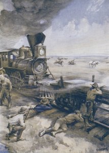 A prérin áthaladó vonatot amerikai indiánok támadták meg
